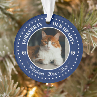Altijd in onze harten kattenfoto en naam-herdenkin ornament