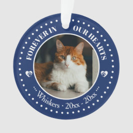 Altijd in onze harten kattenfoto en naam-herdenkin ornament