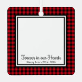 Altijd in onze harten Rood Buffalo geruit kat Metalen Ornament (Achterkant)