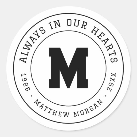 Altijd In Onze Hartengedenkmonogram Ronde Sticker (Voorkant)