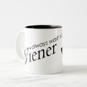 "Altijd je vrouw wassen" grappig Tweekleurige Koffiemok (Voorkant links)