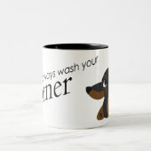 "Altijd je vrouw wassen" grappig Tweekleurige Koffiemok (Center)