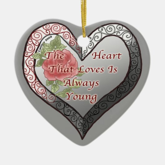 Altijd Jong Zilveren Hart Ornament (Voorkant)