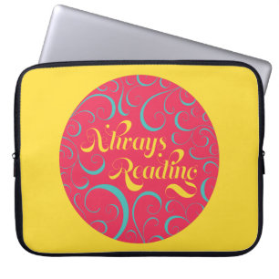 Altijd lezen   Helder Roze Blauw Geel en Zwervels Laptop Sleeve