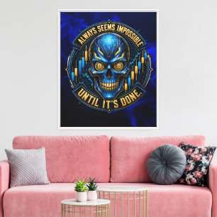 Altijd Lijkt Het Onmogelijk Blauwe Gloed Bitcoin Canvas Afdruk
