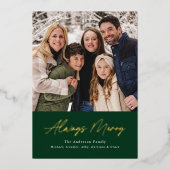 Altijd Merry Green Minimalist 2 Foto Folie Feestdagenkaart (Voorkant)