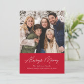Altijd Merry Red Minimalist 2 Foto Feestdagenkaart (Staand voorkant)