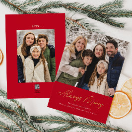 Altijd Merry Red Minimalist 2 Foto Folie Feestdagenkaart