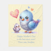 Altijd mijn moeder - Bird Mum & Baby Yellow Fleece Deken (Voorkant)