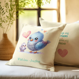 Altijd mijn moeder - Bird Mum & Baby Yellow Kussen