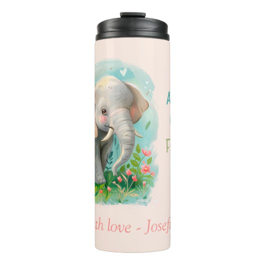 Altijd mijn moeder - Olifant Mum & Baby Pink Thermosbeker (Voorkant)