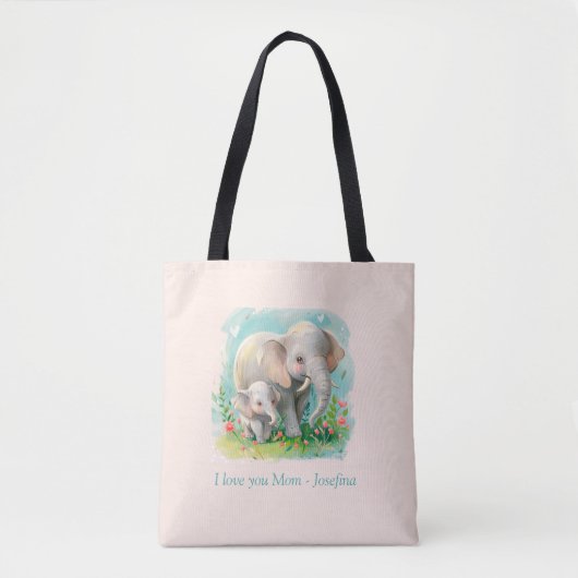Altijd mijn moeder - Olifant Mum & Baby Pink Tote Bag (Voorkant)