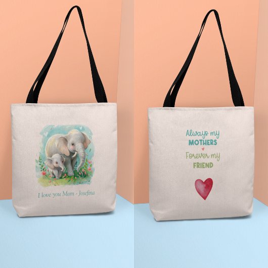 Altijd mijn moeder - Olifant Mum & Baby Pink Tote Bag