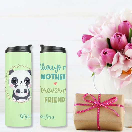 Altijd mijn moeder - Panda Mum & Baby Green custom Thermosbeker