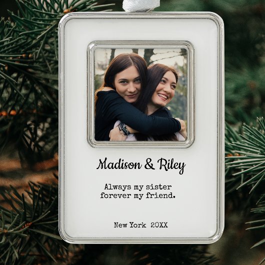Altijd mijn zus, altijd mijn vriend | zuster verzilverd omlijst ornament