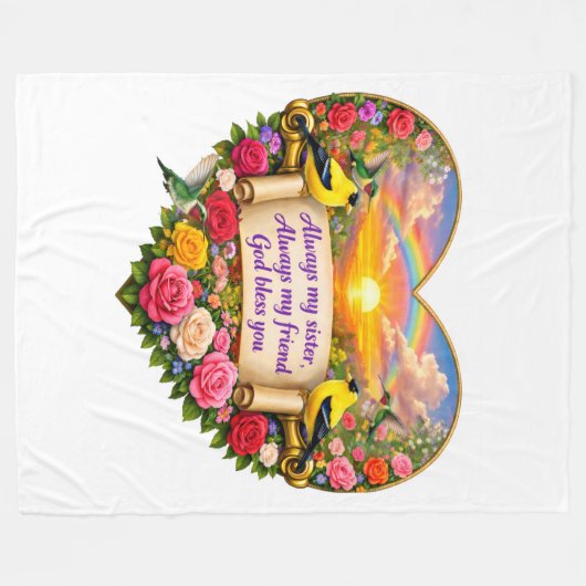 Altijd mijn Zus Bloemhart Fleece Dekbed Deken (Voorkant (Horizontaal))
