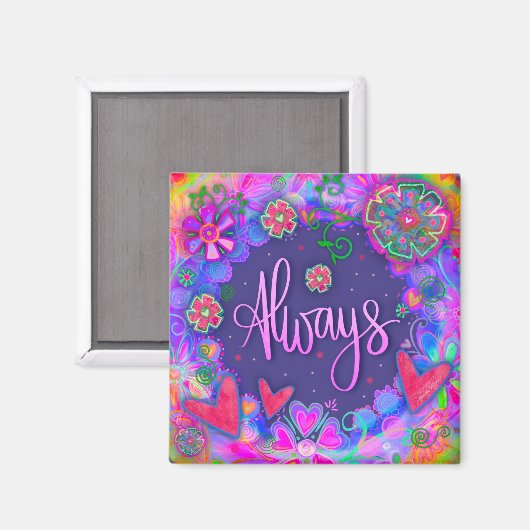 Altijd Paarse bloemenhart Inspirerend Trendy Magneet (Voorkant / Achterkant)