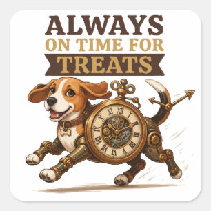 Altijd Punctueel Voor Hondenbrokken Hond Design Vierkante Sticker