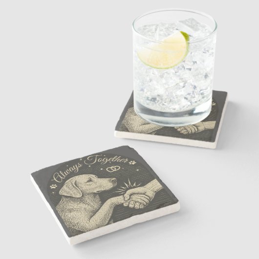 Altijd samen"  hondenvriendschap stenen onderzetter (Zijkant)