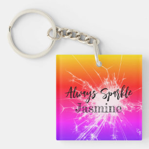 Altijd Sparkle aangepaste naam paarse sinaasappel Sleutelhanger