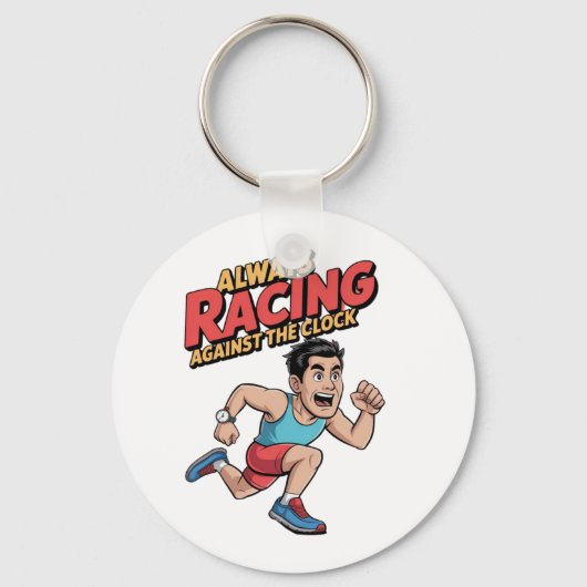 "Altijd tegen de klok racen" Sleutelhanger (Voorkant)