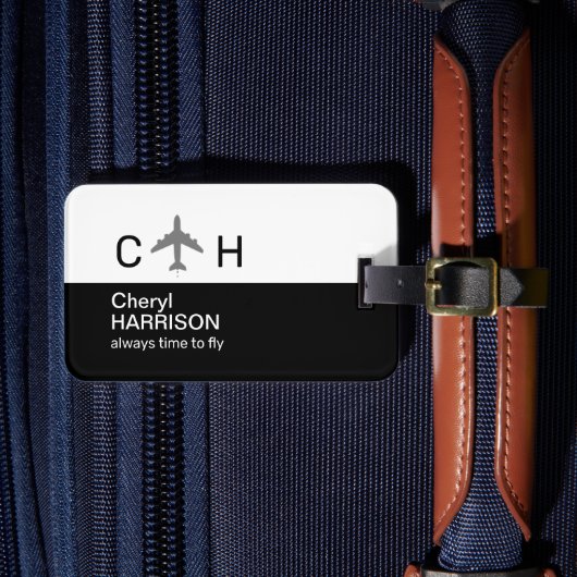 Altijd tijd om te vliegen Vliegtuig Half-Black Rei Bagagelabel (Voorkant Insitu 4)