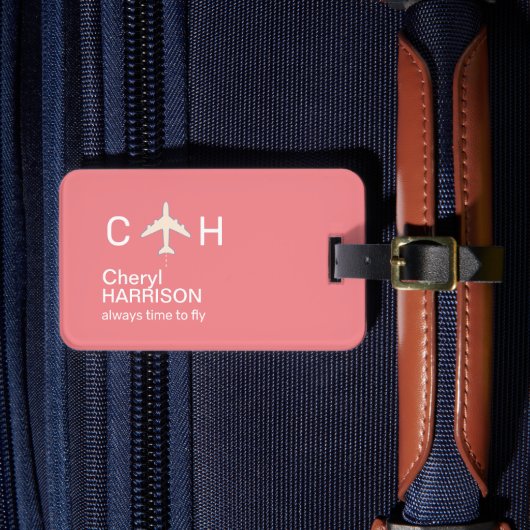 Altijd tijd om te vliegen Vliegtuig Roze Reizen Bagagelabel (Voorkant Insitu 4)