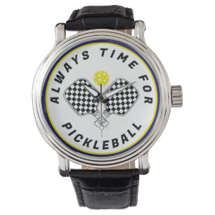 Altijd Tijd voor Pickleball Paddles Zwarte Olijf Horloge