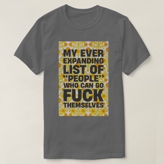 Altijd uitbreidende lijst t-shirt (Design voorkant)