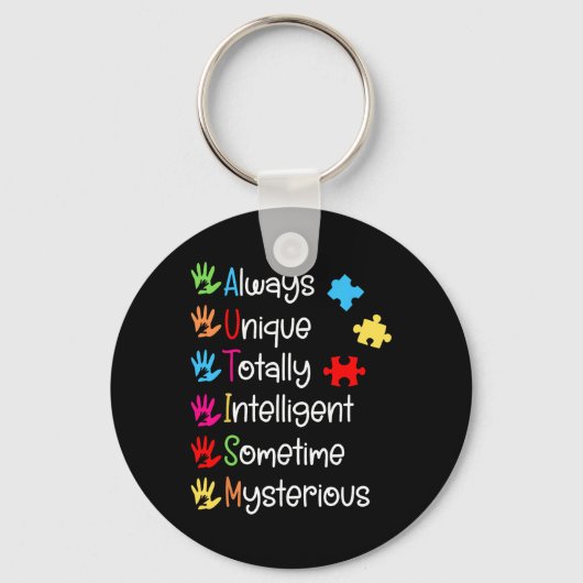 Altijd uniek autisme bewustzijn Helemaal intellige Sleutelhanger (Voorkant)