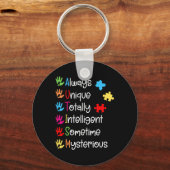 Altijd uniek autisme bewustzijn Helemaal intellige Sleutelhanger (Voorkant)