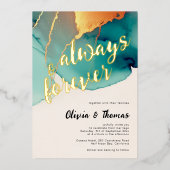 Altijd voor altijd Blauwgroen Sinaasappel Modern H Folie Uitnodiging (Voorkant)