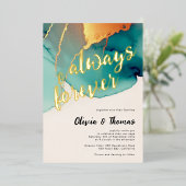 Altijd voor altijd Blauwgroen Sinaasappel Modern H Folie Uitnodiging (Staand Voorkant)