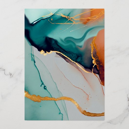 Altijd voor altijd Blauwgroen Sinaasappel Modern H Folie Uitnodiging (Achterkant)