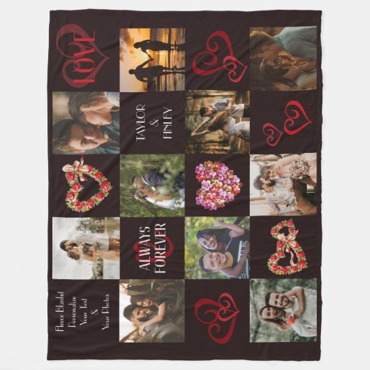 Altijd & Voor altijd Romantisch Hart Zwart Aangepa Fleece Deken (Voorkant)