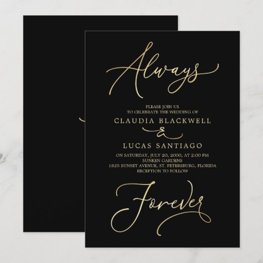 Altijd voor altijd zwart goud bruiloft kaart (Voorkant / Achterkant)