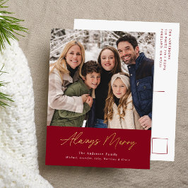 Altijd vrolijke cranberry minimalistische foto folie feestdagen briefkaart
