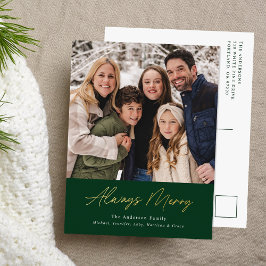 Altijd vrolijke groene minimalistische foto folie feestdagen briefkaart