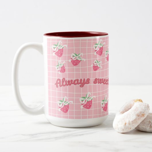Altijd zoete aardbeien Mok (Met donut)