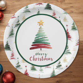 Altijdgroen Minimalistische Kerstboompatroon Papieren Bordje