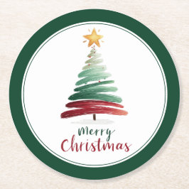 Altijdgroene Minimalistische Kerstboom Ronde Kartonnen Onderzetter