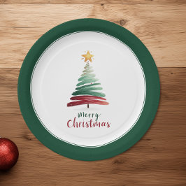 Altijdgroene moderne minimalistische kerstboom papieren bordje