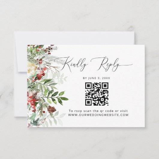Altijdgroene QR-code Huwelijksreactie RSVP Kaartje (Voorkant)
