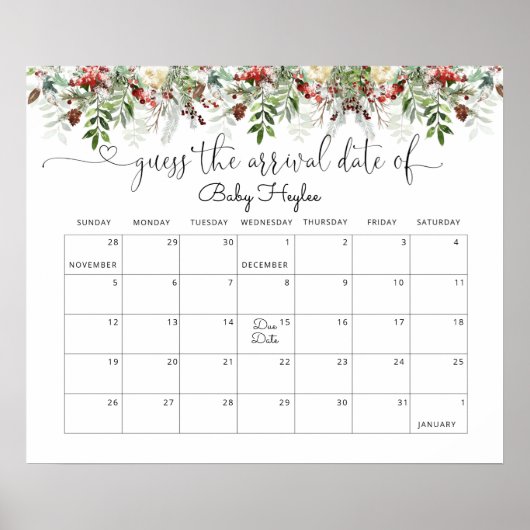 Altijdgroene 'Raad de bevallingsdatum'-kalender Poster (Voorkant)