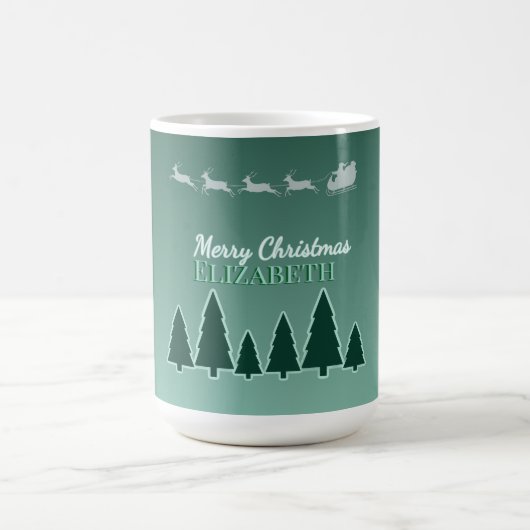 Altijdgroene slee kerstnaam gloed koffiemok (Center)