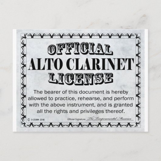 Alto Clarinet-licentie Briefkaart (Voorkant)