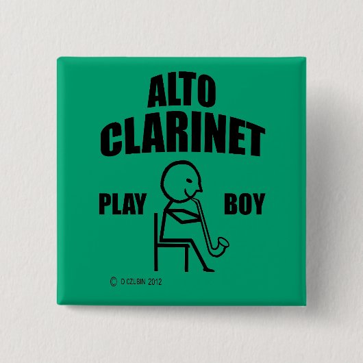 Alto Clarinet Play Boy Vierkante Button 5,1 Cm (Voorkant)
