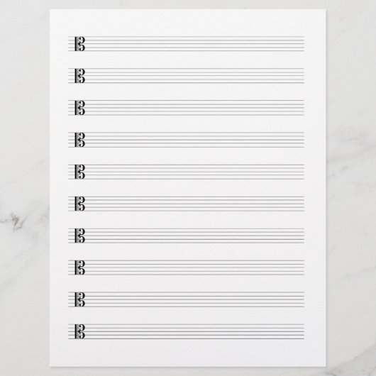 Alto Clef Viola Music Manuscript Paper Stave Briefhoofd (Voorkant)