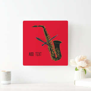 Alto Saxofoon op Red Vierkante Klok
