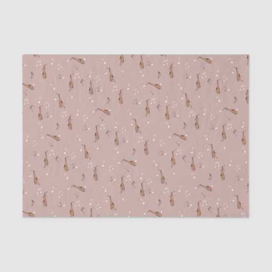 Alto Saxophone Pattern on Light Rose Pink Tissuepapier (Voorkant)